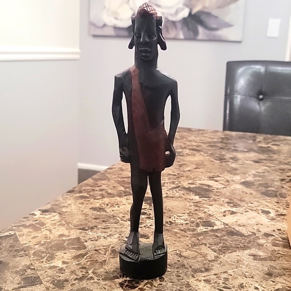 Vintage Wood Sculpture African Tribal Statue Hand Carved Folk Art